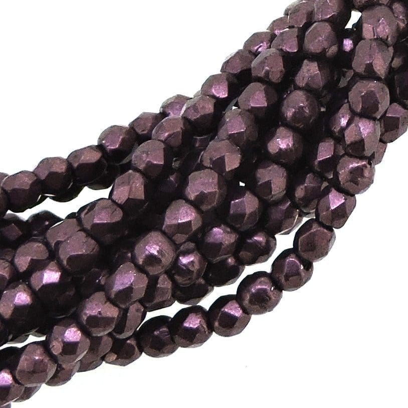 Fire Polished Faceted 2mm Round Beads 50pcs – Saturated Metallic Red Pear
