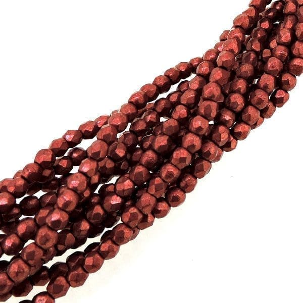 Fire Polished Faceted 2mm Round Beads 50pcs – Saturated Metallic Cranberry
