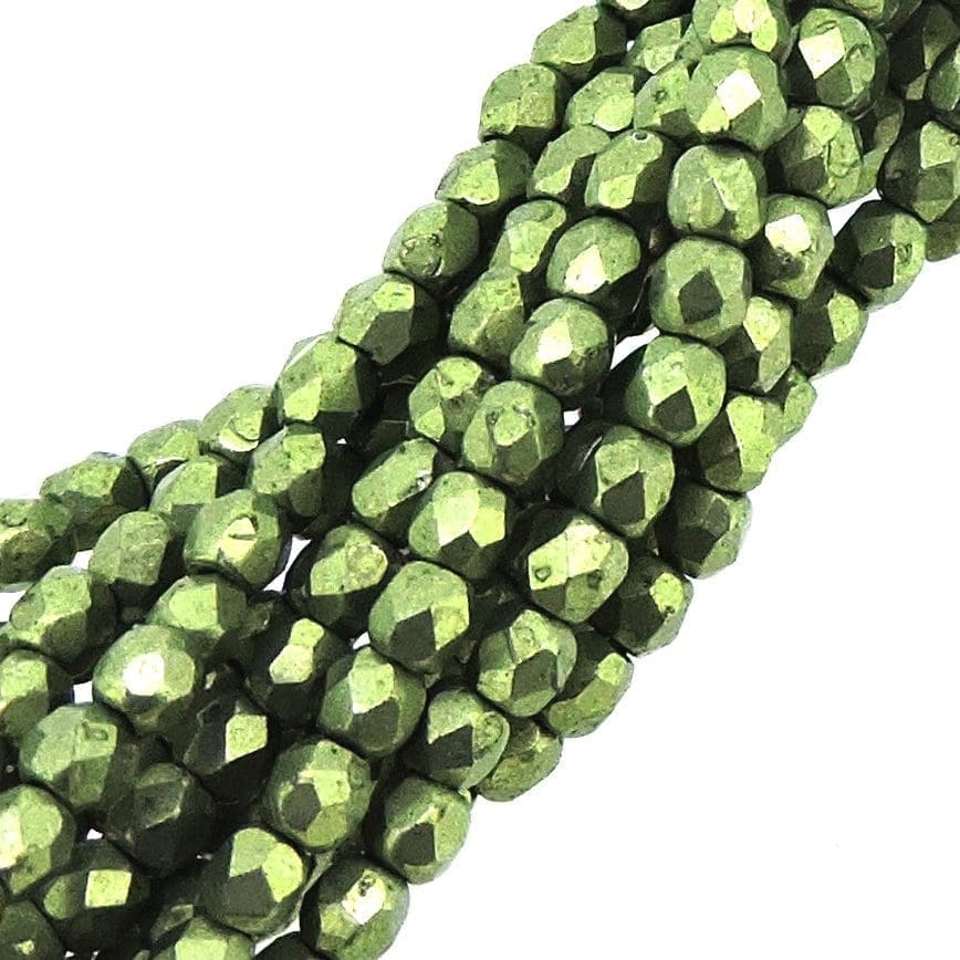 Fire Polished Faceted 2mm Round Beads 50pcs – Sueded Gold Fern