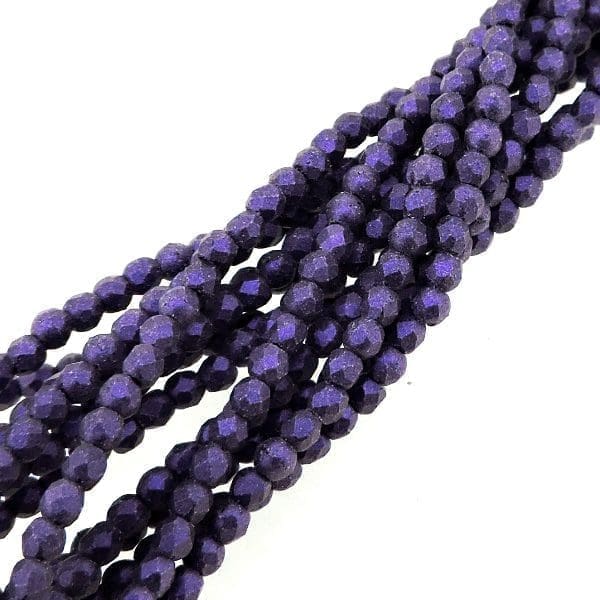 Fire Polished Faceted 2mm Round Beads 50pcs – Metallic Suede Purple