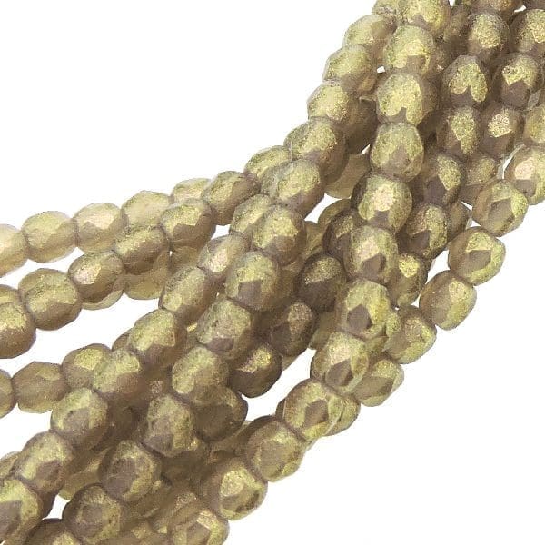 Fire Polished Faceted 2mm Round Beads 50pcs – Sueded Gold Smoky Topaz