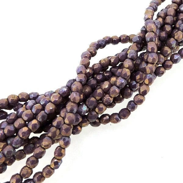 Fire Polished Faceted 2mm Round Beads 50pcs – Luster Opaque Bronzed Smoke
