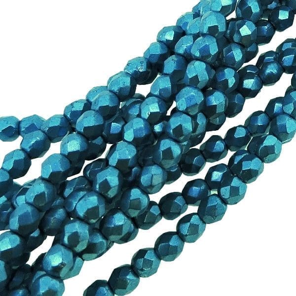Fire Polished Faceted 3mm Round Beads 50pcs – Saturated Metallic Shaded Spruce