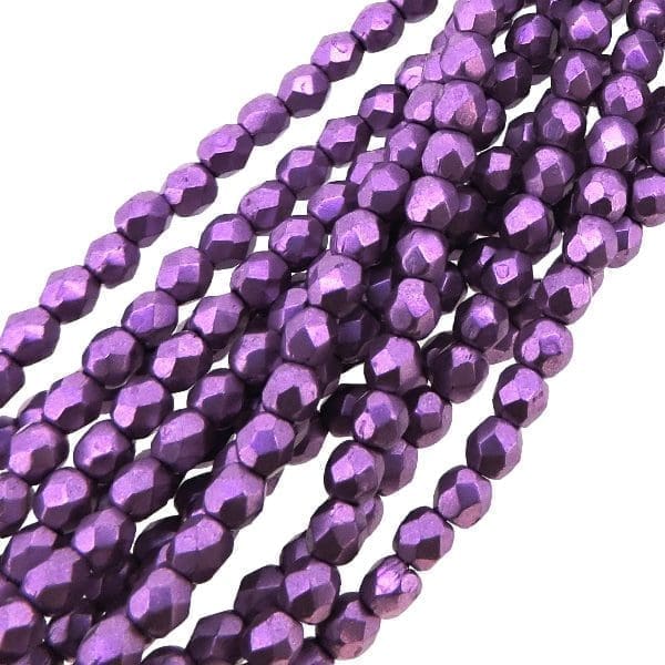 Fire Polished Faceted 3mm Round Beads 50pcs – Saturated Metallic Spring Crocus