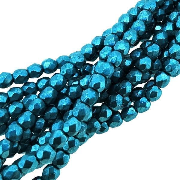 Fire Polished Faceted 3mm Round Beads 50pcs – Metallic Nebula Blue