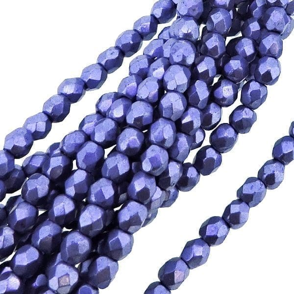 Fire Polished Faceted 3mm Round Beads 50pcs – Saturated Metallic Ultra Violet