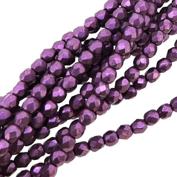 Fire Polished Faceted 3mm Round Beads 50pcs – Sueded Gold Fuchsia