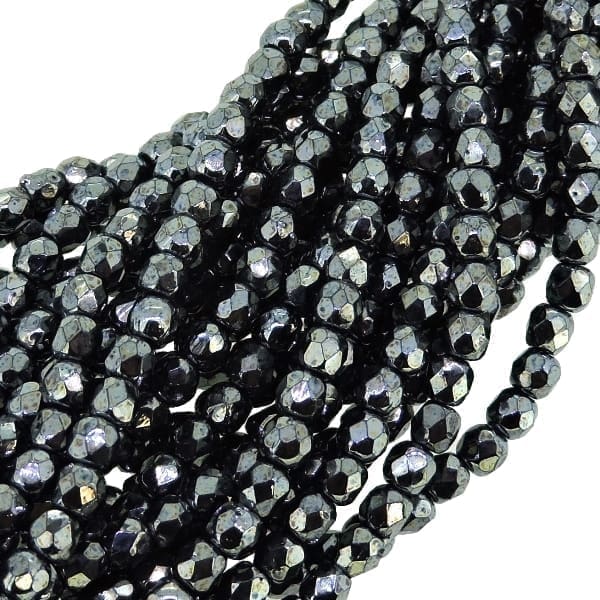 Fire Polished Faceted 3mm Round Beads 50pcs – Hematite