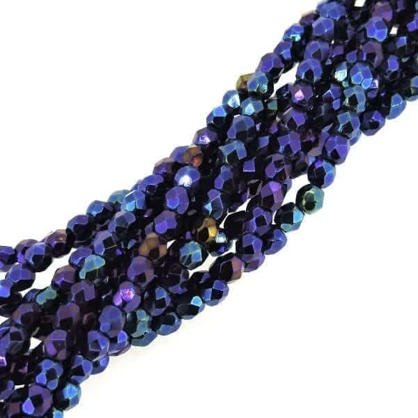 Fire Polished Faceted 3mm Round Beads 50pcs – Blue Iris