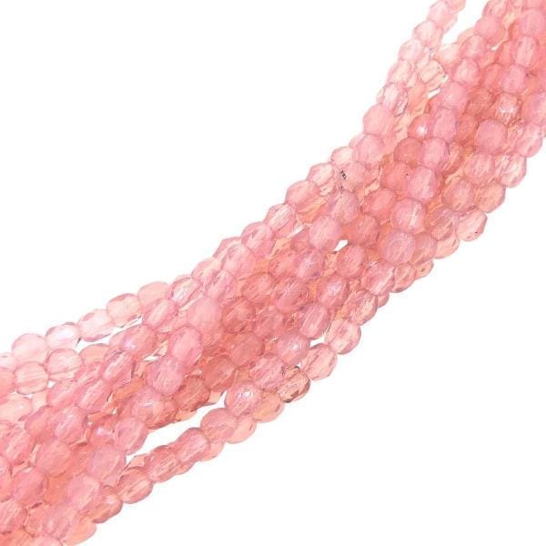 Fire Polished Faceted 3mm Round Beads 50pcs – Milky Pink