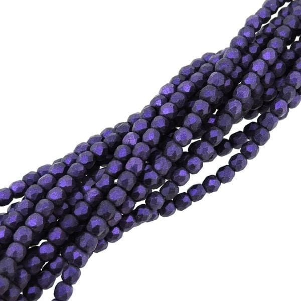 Fire Polished Faceted 3mm Round Beads 50pcs – Metallic Suede Purple