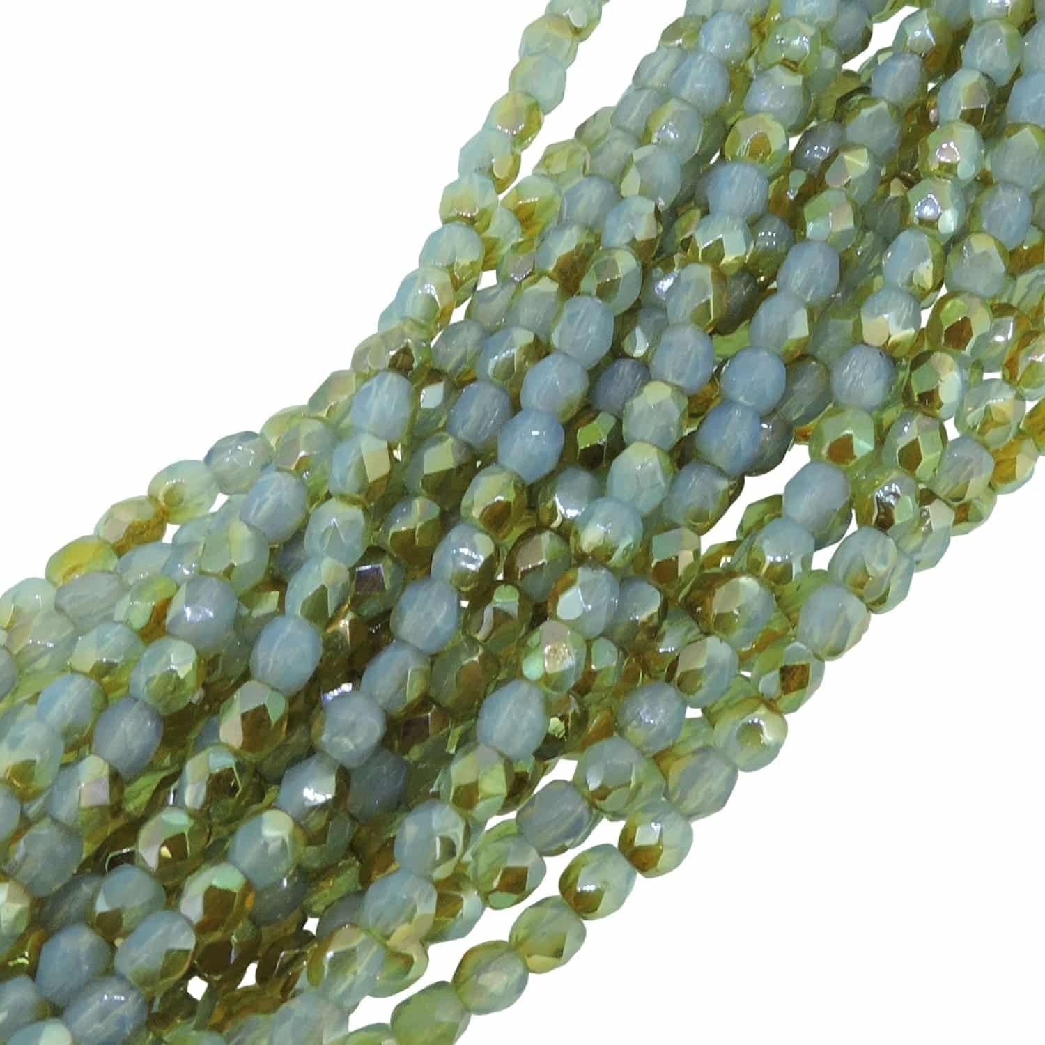 Fire Polished Faceted 3mm Round Beads 50pcs – Milky Aqua Celsian