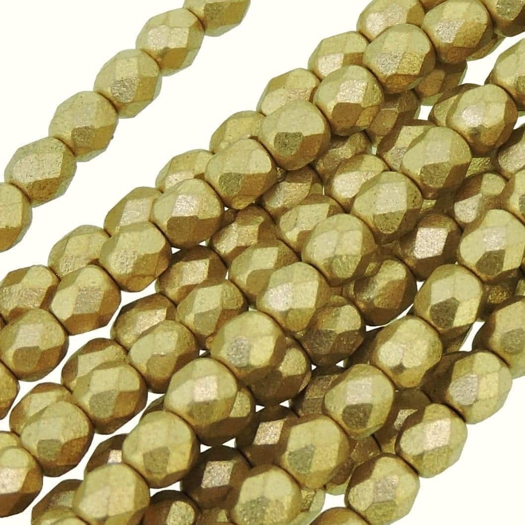 Fire Polished Faceted 4mm Round Beads 100pcs – Pale Gold