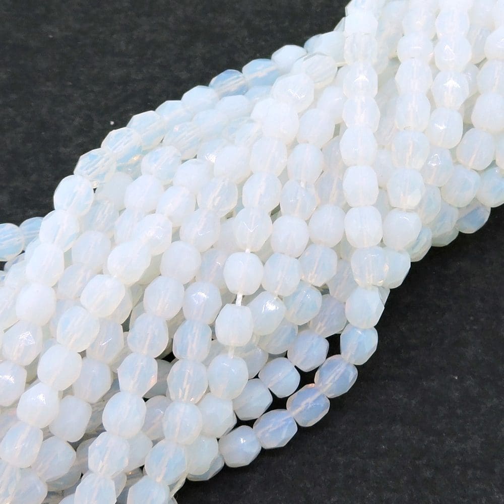 Fire Polished Faceted 4mm Round Beads 100pcs – White Opal