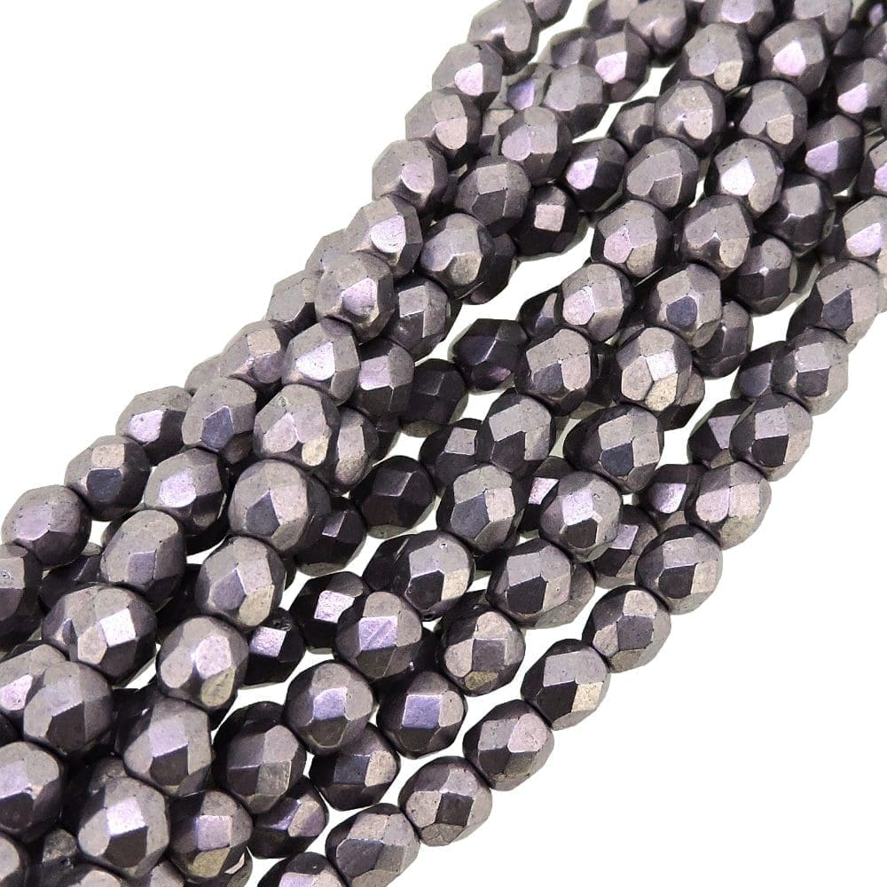 Fire Polished Faceted 4mm Round Beads 100pcs – Saturated Metallic Almost Mauve