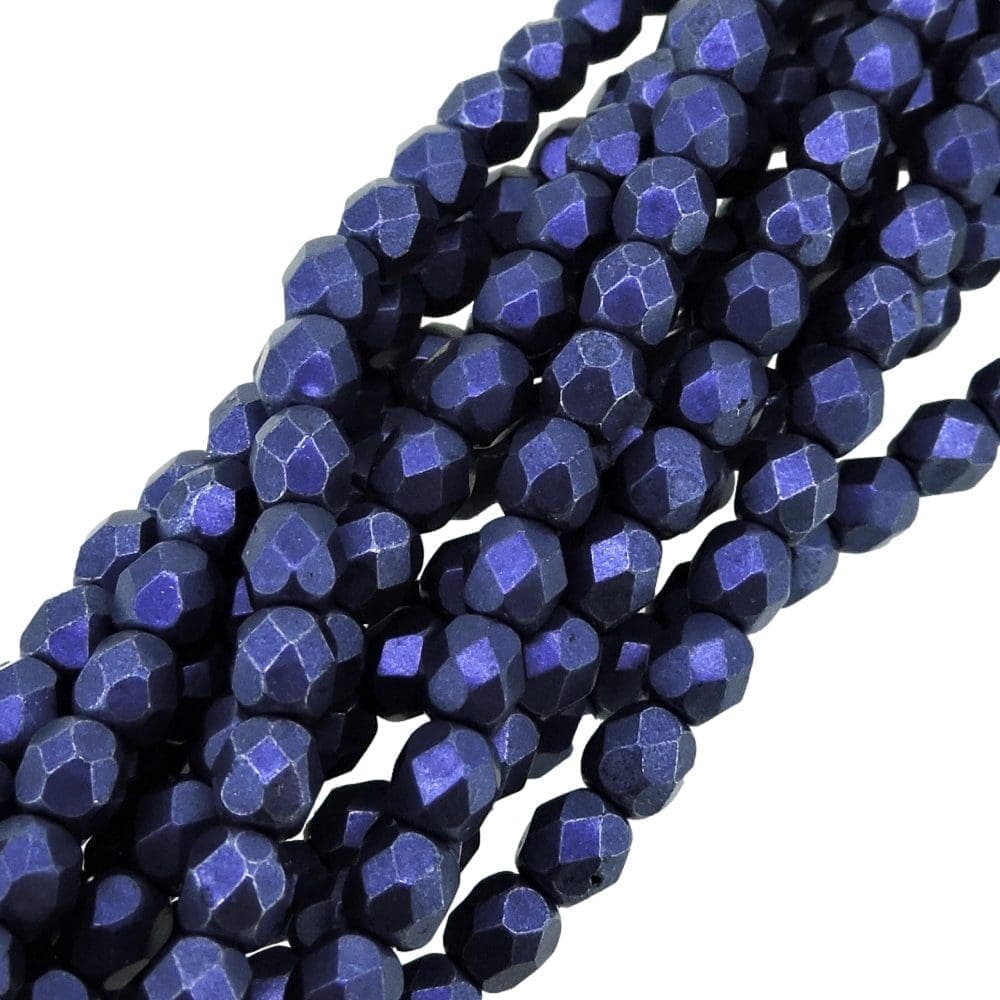 Fire Polished Faceted 4mm Round Beads 100pcs – Saturated Metallic Deep Violet