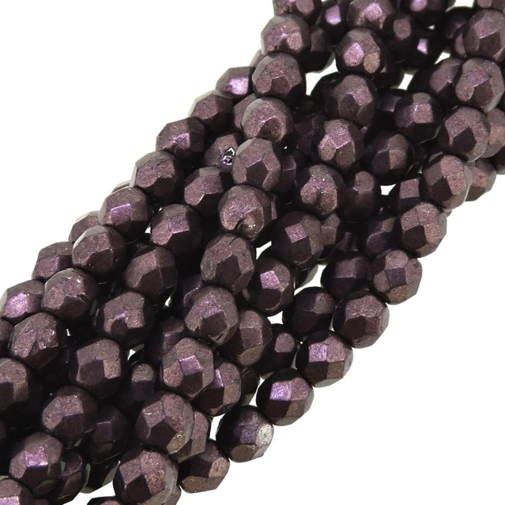 Fire Polished Faceted 4mm Round Beads 100pcs – Saturated Metallic Red Pear