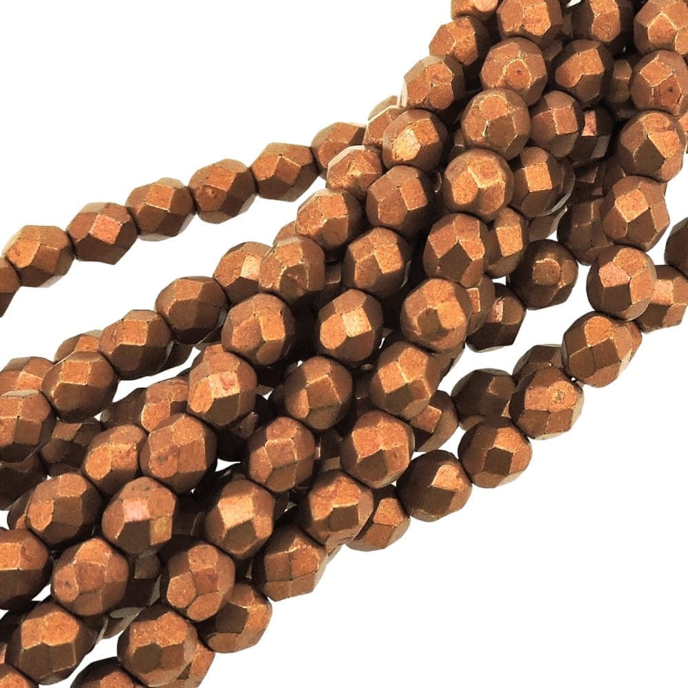 Fire Polished Faceted 4mm Round Beads 100pcs – Saturated Metallic Russet Orange