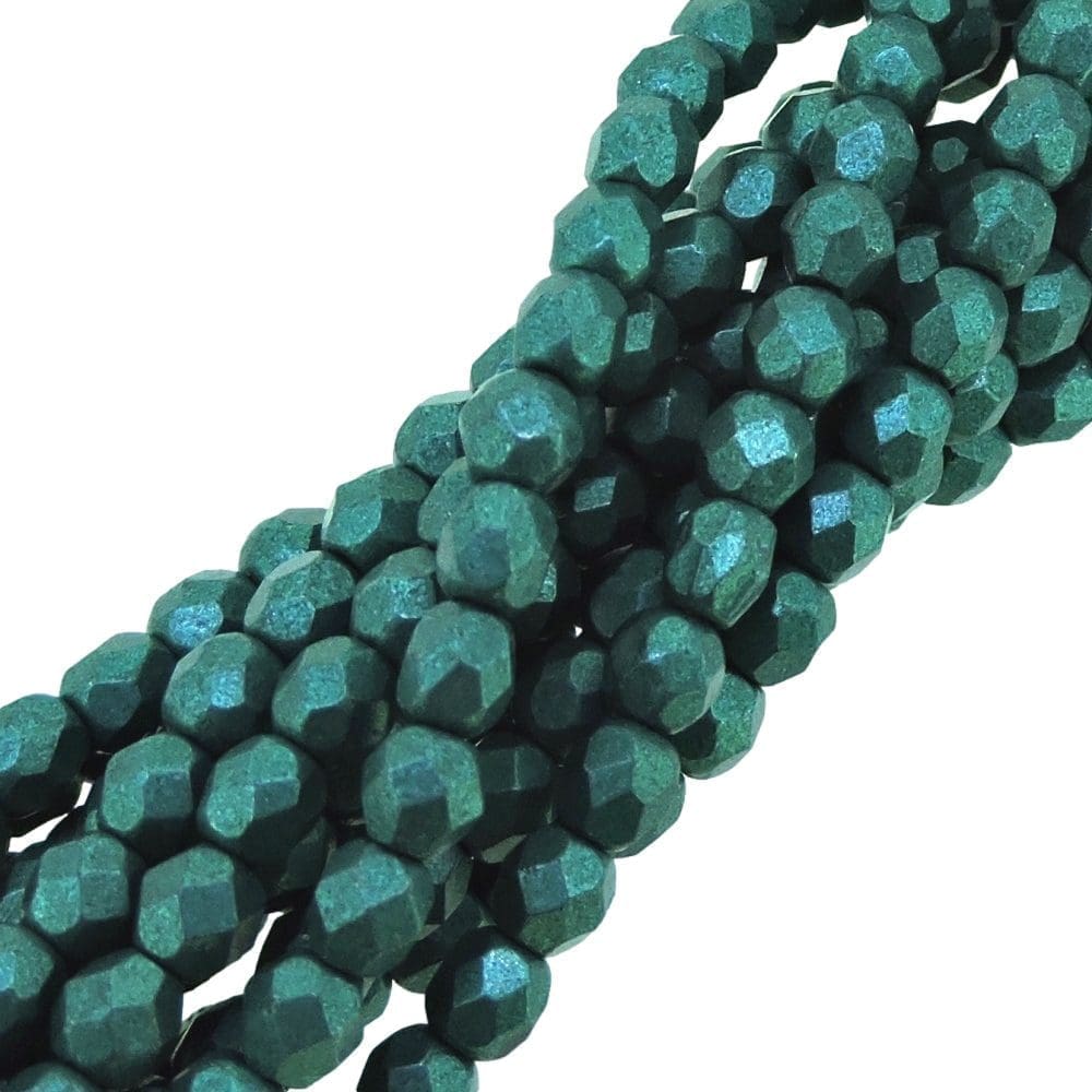 Fire Polished Faceted 4mm Round Beads 100pcs – Saturated Metallic Forest Biome
