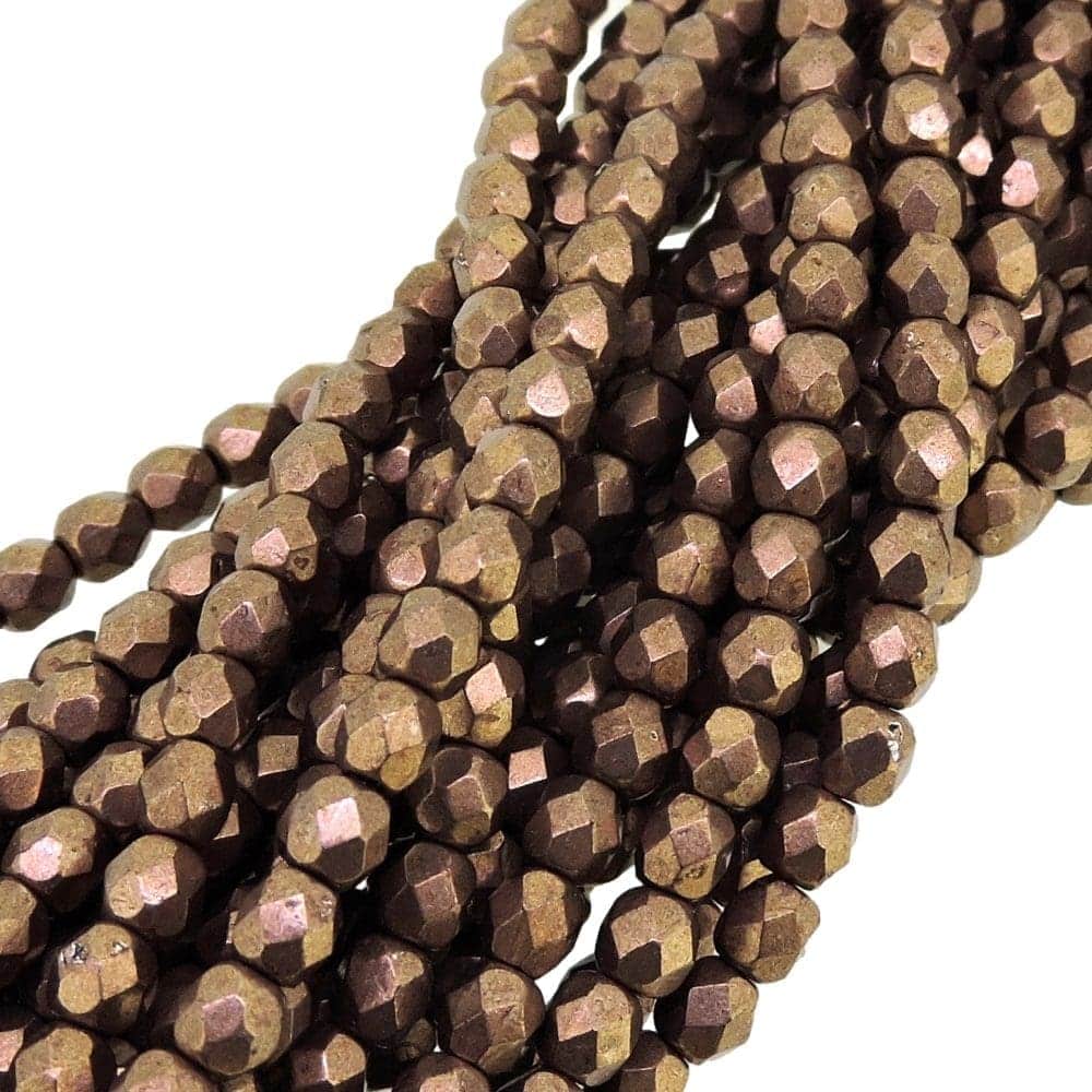 Fire Polished Faceted 4mm Round Beads 100pcs – Sueded Gold Ash Rose