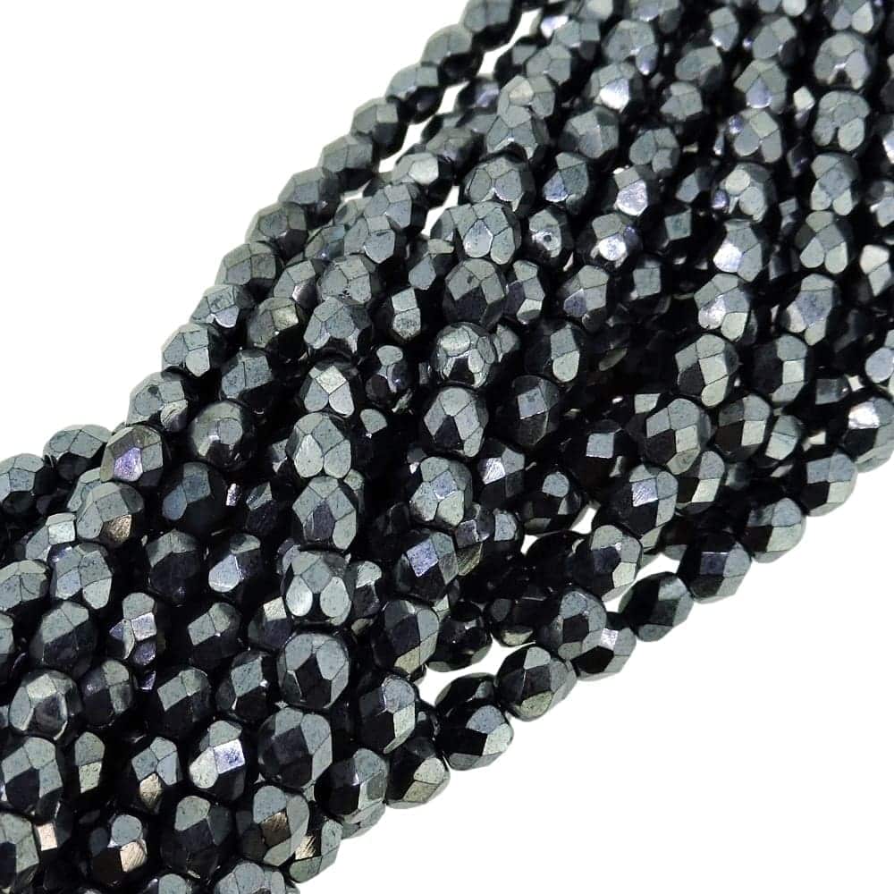 Fire Polished Faceted 4mm Round Beads 100pcs – Hematite