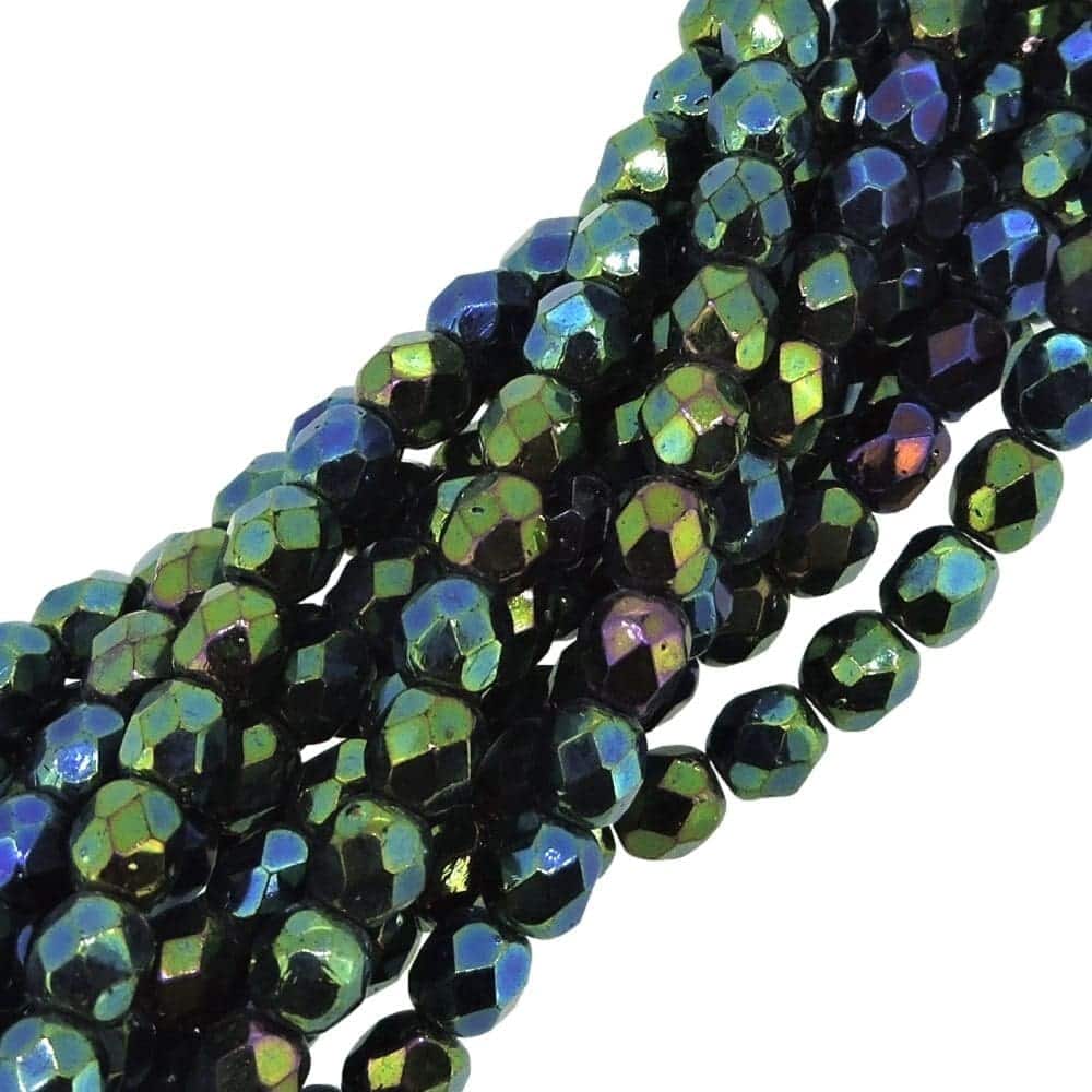 Fire Polished Faceted 4mm Round Beads 100pcs – Green Iris
