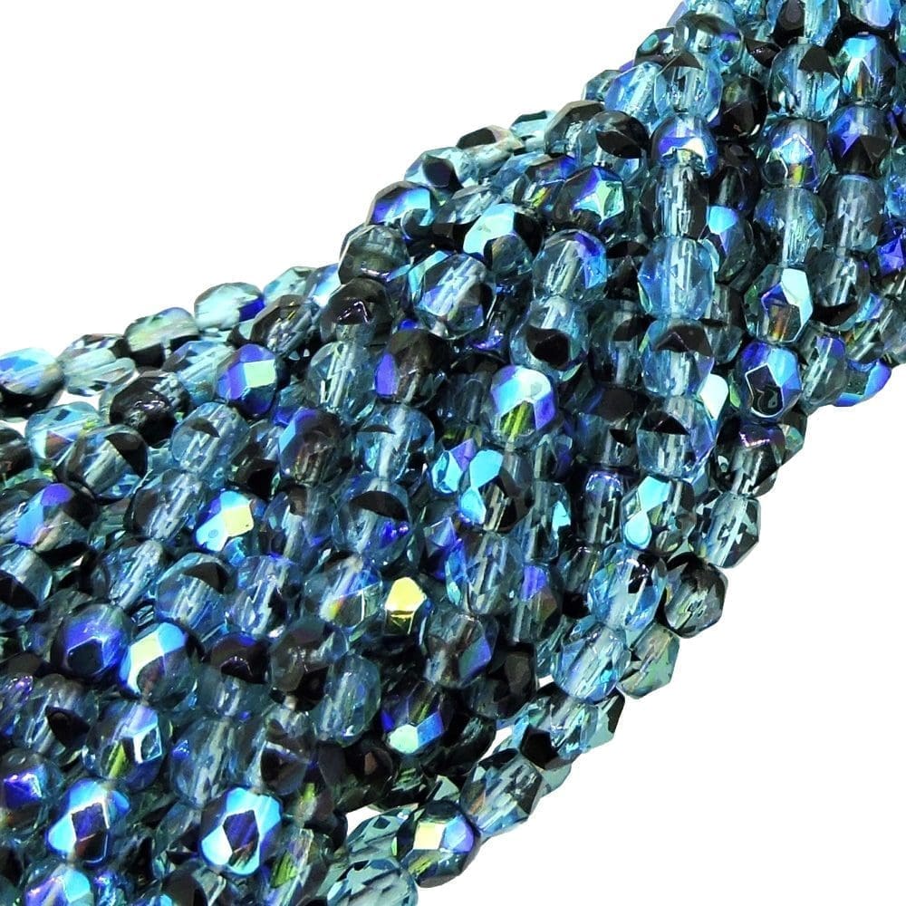 Fire Polished Faceted 4mm Round Beads 100pcs – Black / Aqua AB