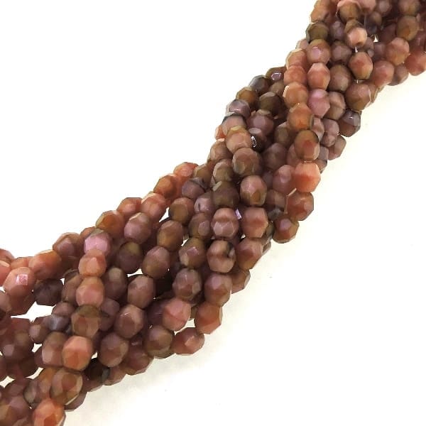Fire Polished Faceted 4mm Round Beads 100pcs – Coral Pink/Brown