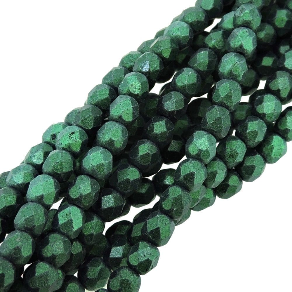 Fire Polished Faceted 4mm Round Beads 100pcs – Metallic Suede Leafy Green