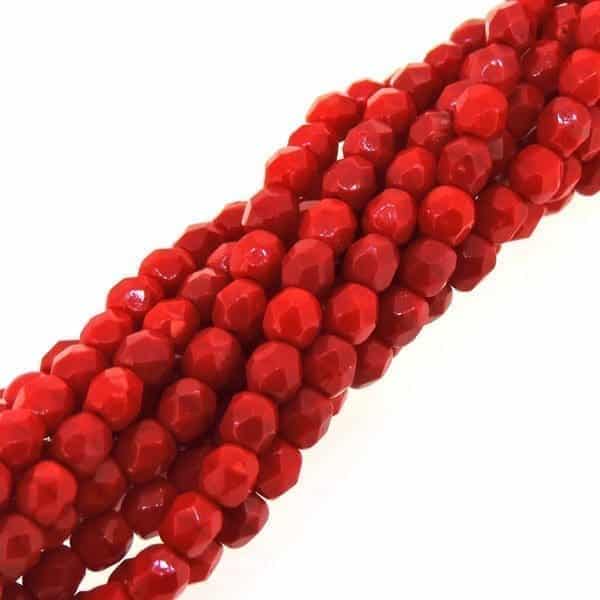 Fire Polished Faceted 4mm Round Beads 100pcs – Opaque Red