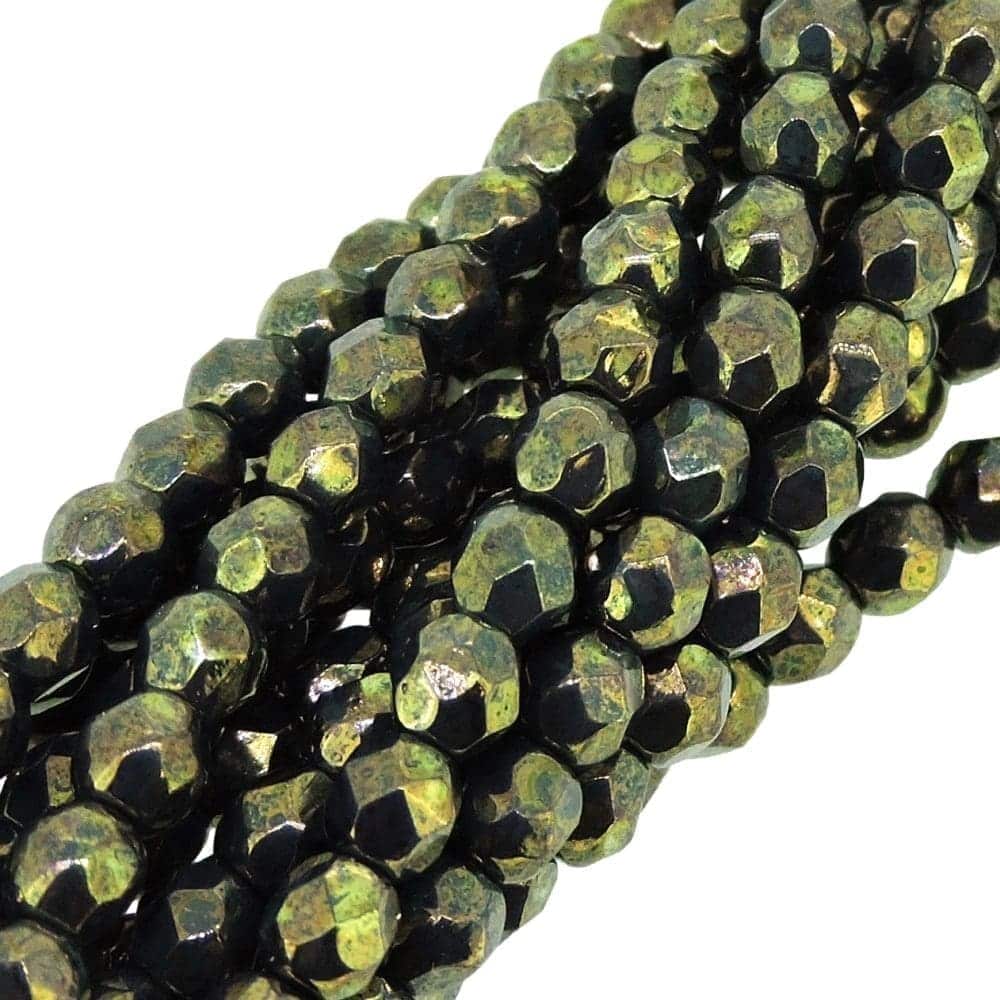 Fire Polished Faceted 4mm Round Beads 100pcs – Prsn Turquoiuse Bronze Picasso
