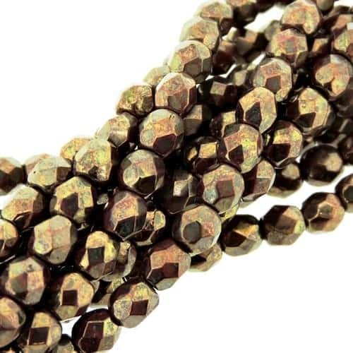 Fire Polished Faceted 4mm Round Beads 100pcs – Picasso Red Bronze