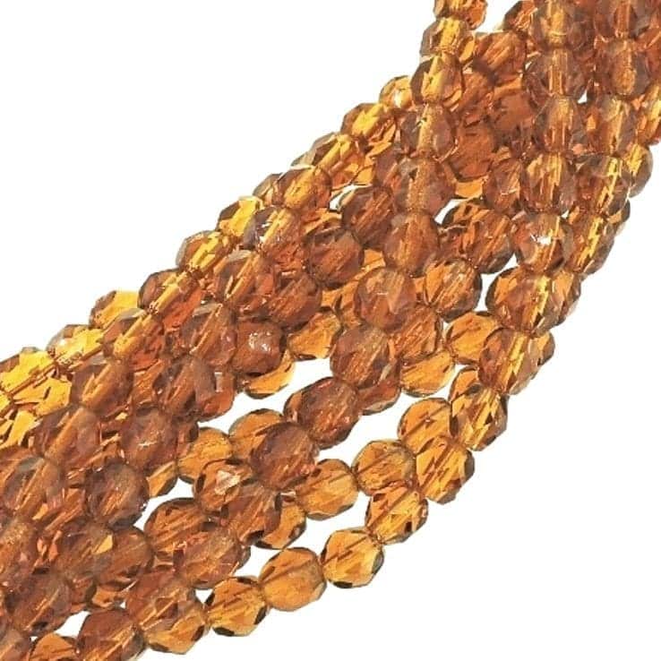Fire Polished Faceted 4mm Round Beads 100pcs – Dark Topaz