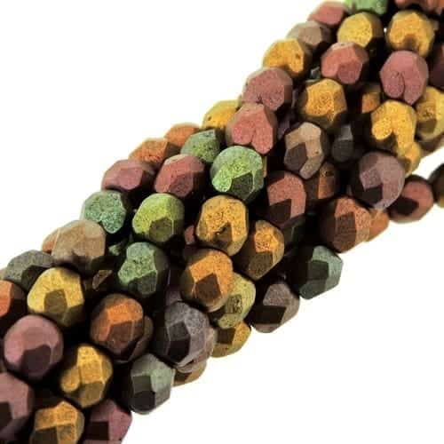 Fire Polished Faceted 4mm Round Beads 100pcs – Matte Metallic Bronze Iris