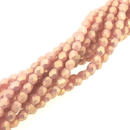 Fire Polished Faceted 4mm Round Beads 100pcs – Sueded Gold Milky Pink