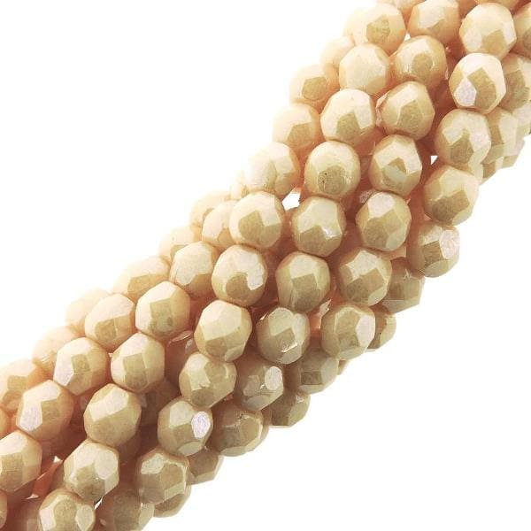 Fire Polished Faceted 4mm Round Beads 100pcs – Luster Opaque Champagne