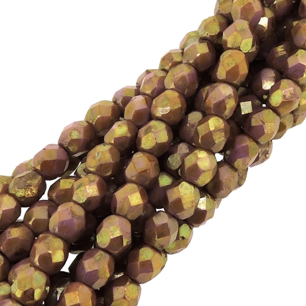 Fire Polished Faceted 4mm Round Beads 100pcs – Opaque Rose/Gold