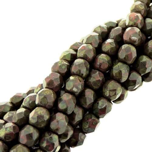 Fire Polished Faceted 4mm Round Beads 100pcs – Picasso Burnt Umber