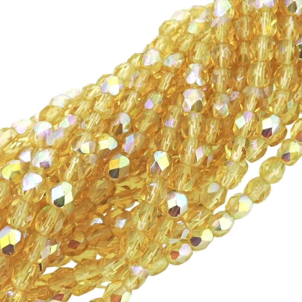 Fire Polished Faceted 4mm Round Beads 100pcs – Light Topaz AB