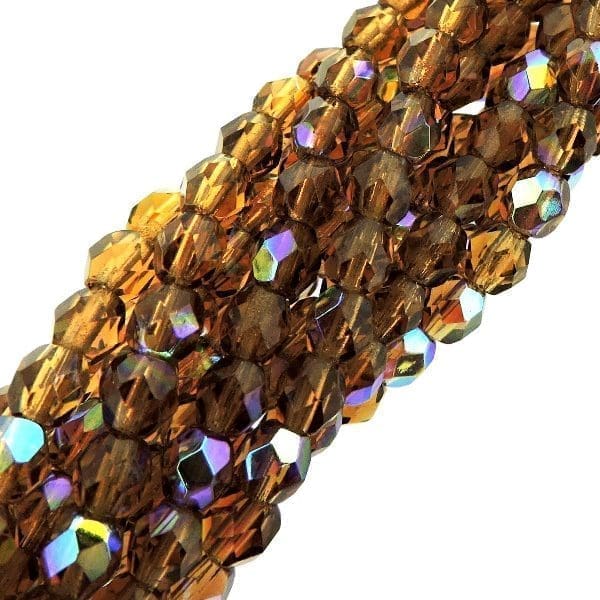 Fire Polished Faceted 3mm Round Beads 50pcs – Smoky Topaz AB