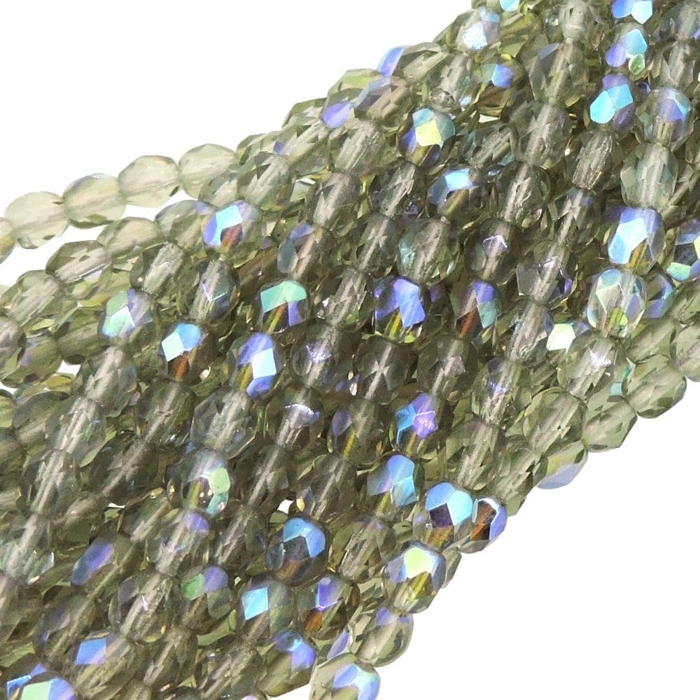 Fire Polished Faceted 4mm Round Beads 100pcs – Smoke Gray AB
