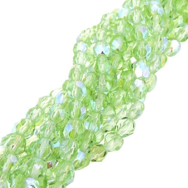 Fire Polished Faceted 4mm Round Beads 100pcs – Peridot AB