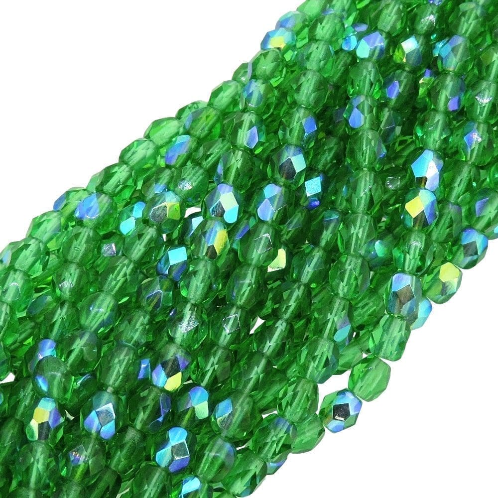 Fire Polished Faceted 4mm Round Beads 100pcs – Emerald Green AB