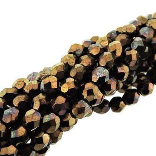 Fire Polished Faceted 4mm Round Beads 100pcs – Jet Bronze Vega