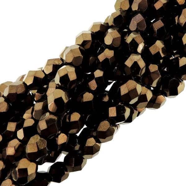 Fire Polished Faceted 6mm Round Beads 6″str – Dark Bronze