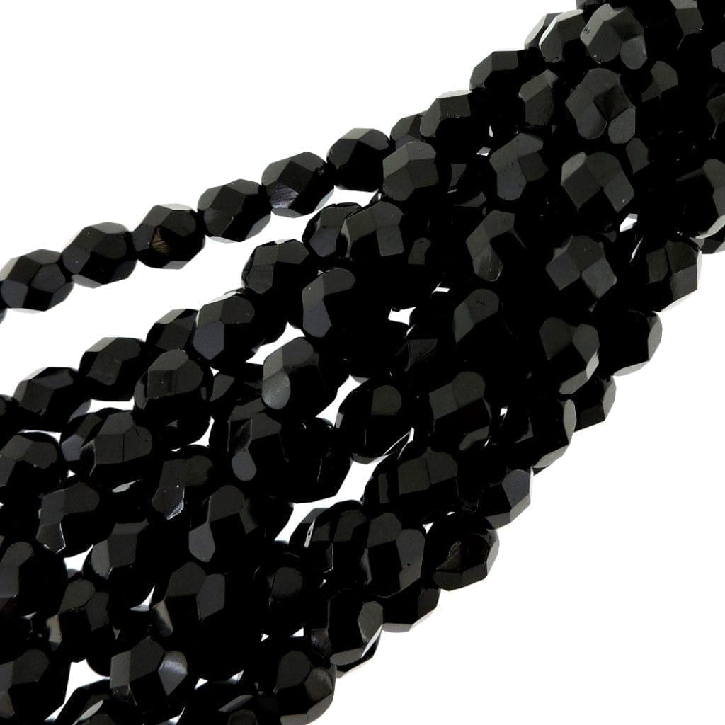 Fire Polished Faceted 6mm Round Beads 6″str – Black