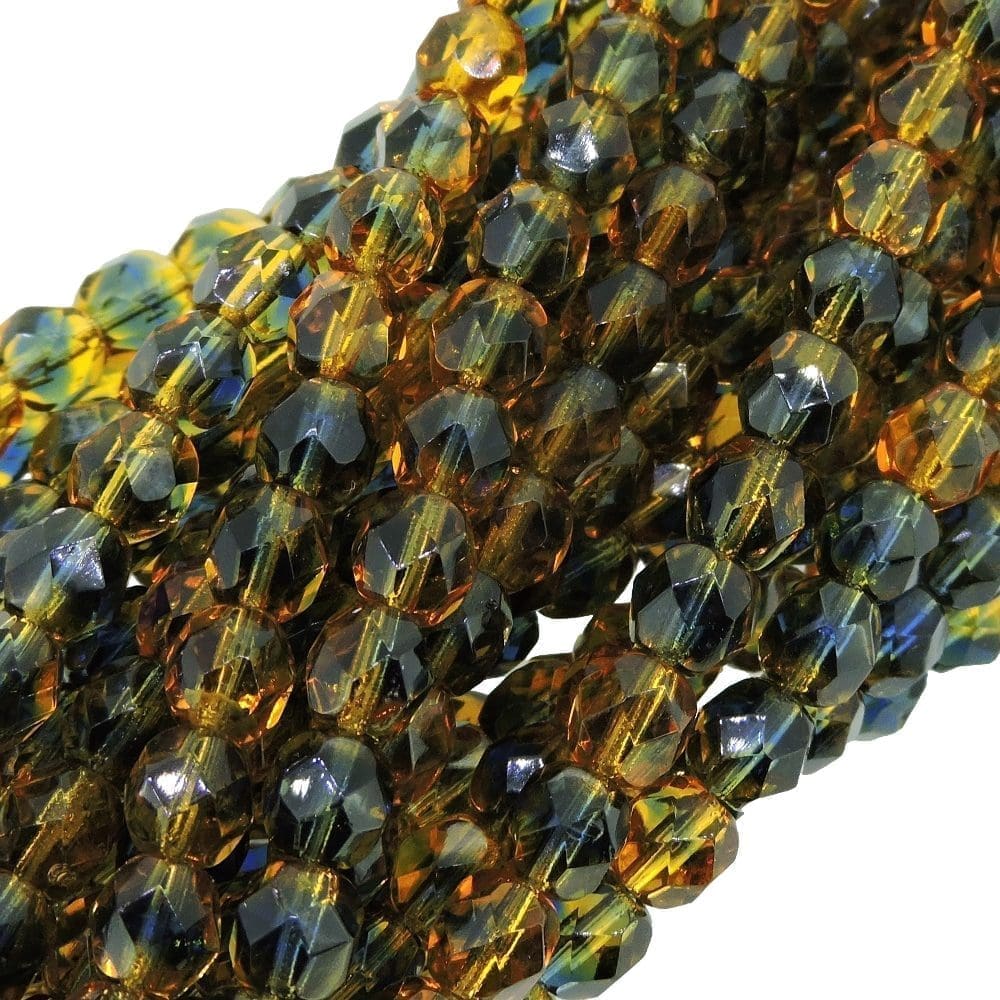 Fire Polished Faceted 6mm Round Beads 6″str – Topaz/Montana Blue