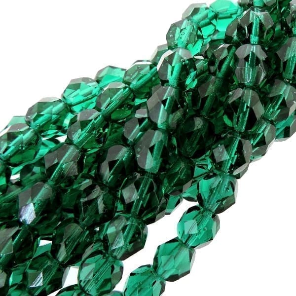 Fire Polished Faceted 6mm Round Beads 6″ str – Emerald Green