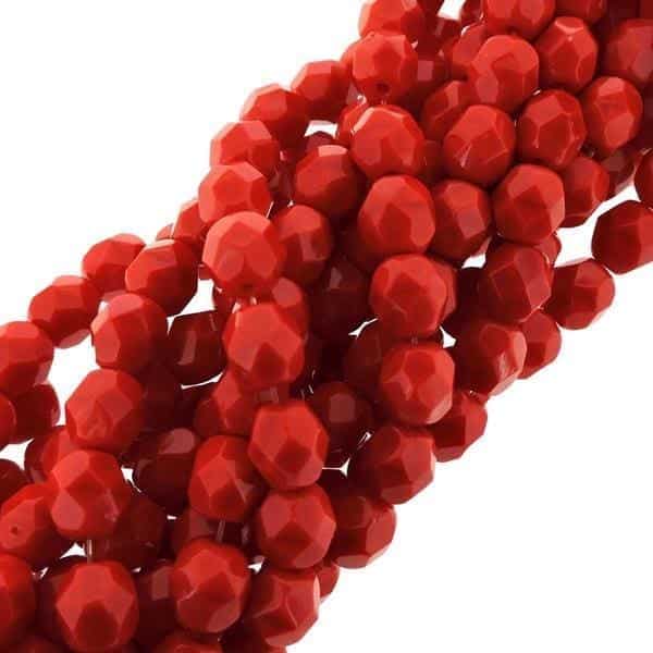 Fire Polished Faceted 6mm Round Beads 6″str – Opaque Red