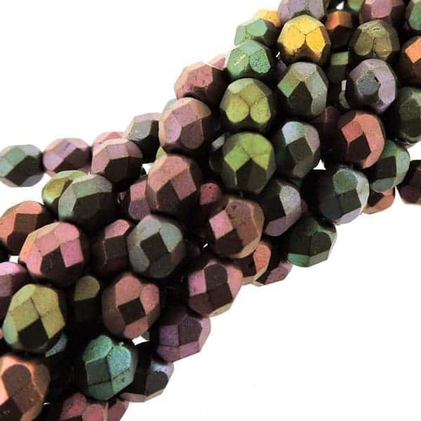 Fire Polished Faceted 6mm Round Beads 6″str – Metallic Bronze Iris